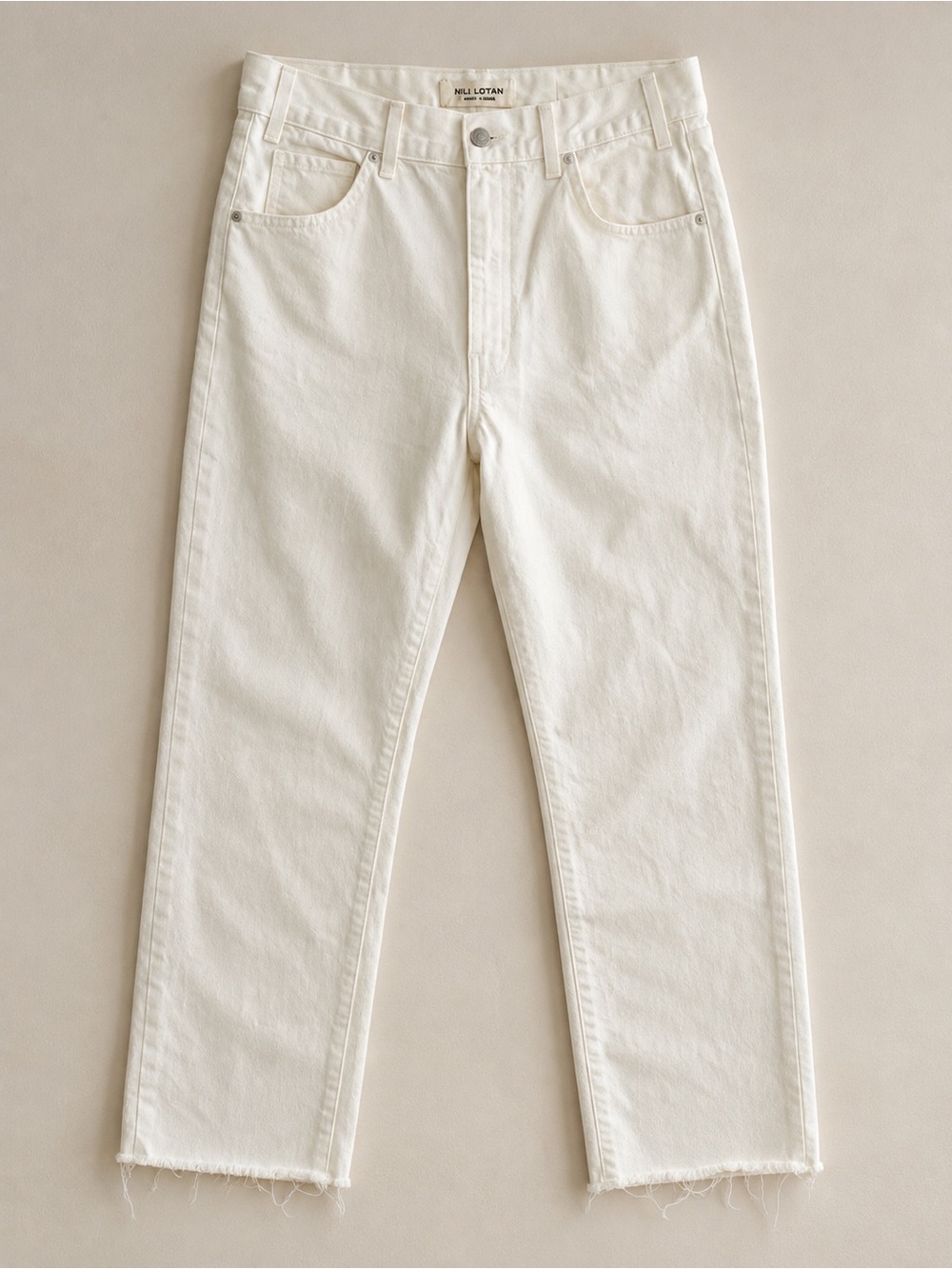 Nili Lotan Calla White Raw Hem Straight Leg Jeans Size 28 Made in USA